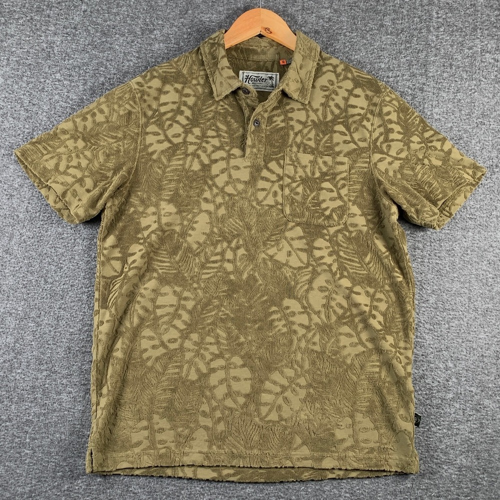 Howler Bros Polo Men Medium Terry Cloth Flory Textured Floral